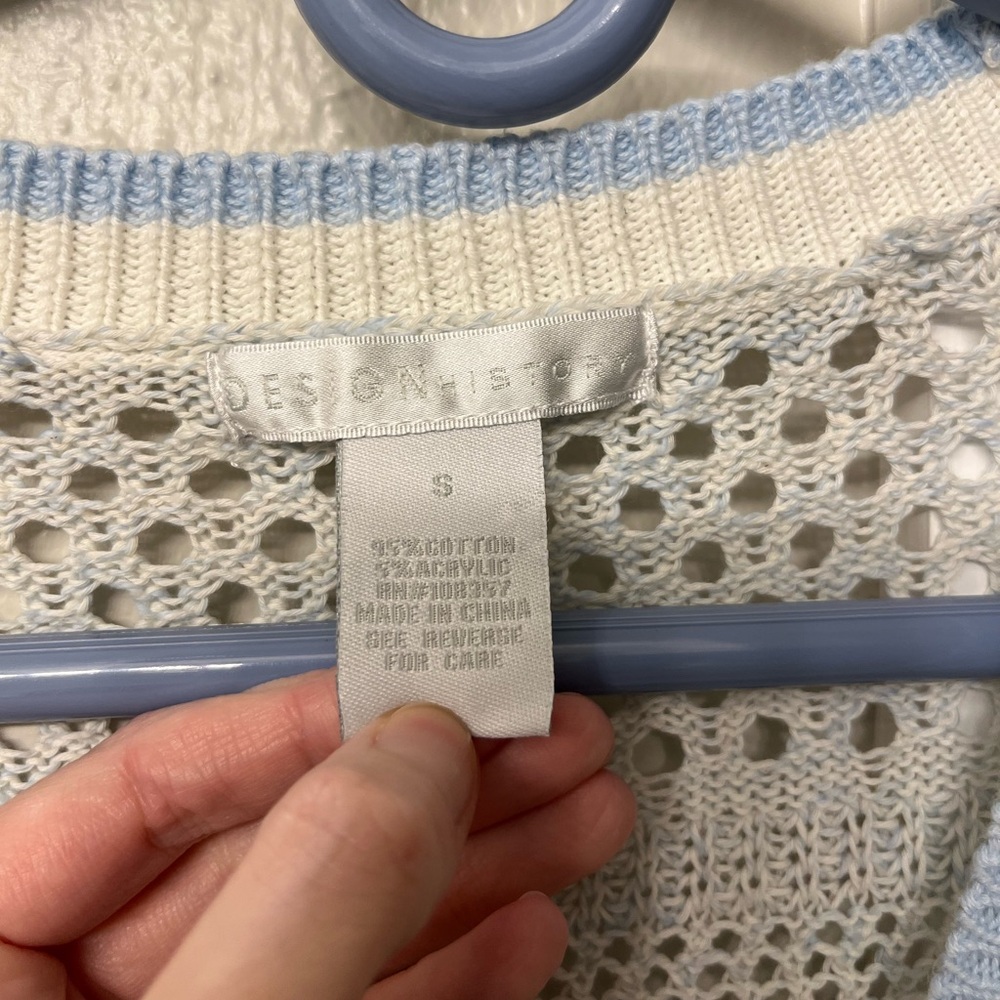 Like-New Design History Open-Knit Cardigan Sweater in Poolside Combo - Picture 3 of 8